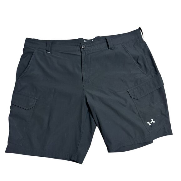 Under Armour Mens 42 Black Heat Gear Cargo Performance Shorts Angler Fish Hunter - Picture 1 of 6
